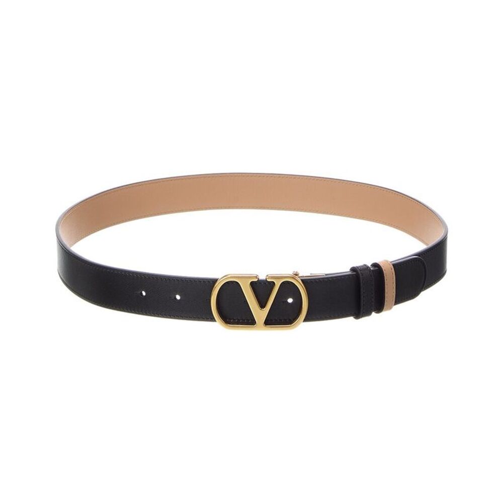 Valentino Vlogo Signature Reversible Leather Belt, Black